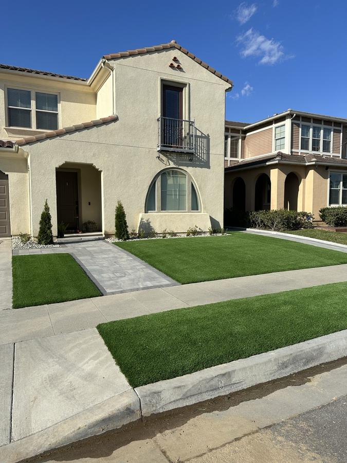 After: artificial turf + paver walkway by Save Aqua Landscapes
